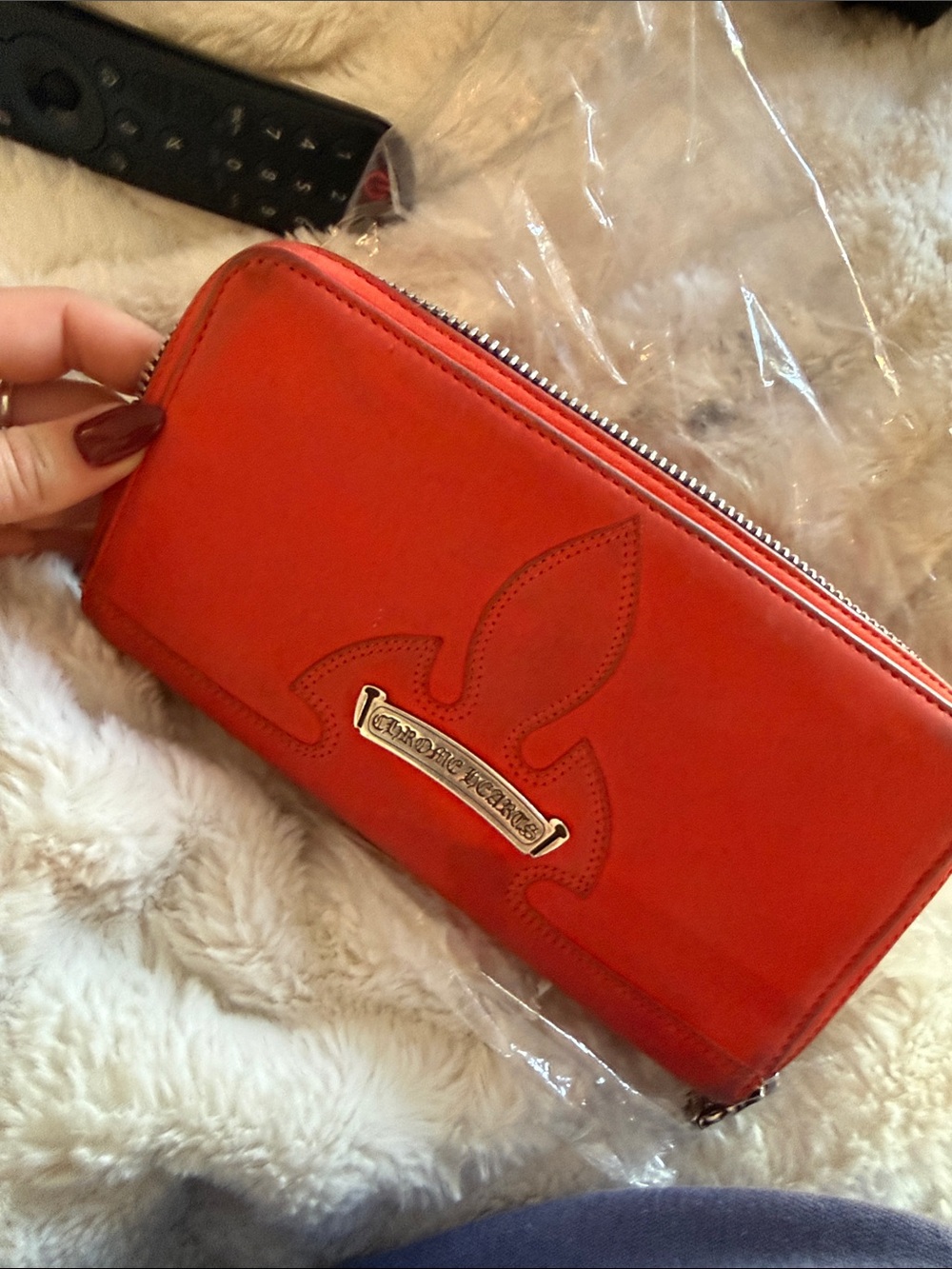Chrome Hearts Red Suede Zip Wallet - Red